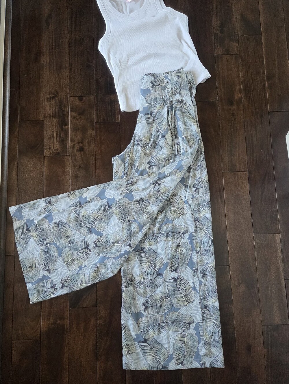 Wide Leg Palm Print Pant by Tribal Jean